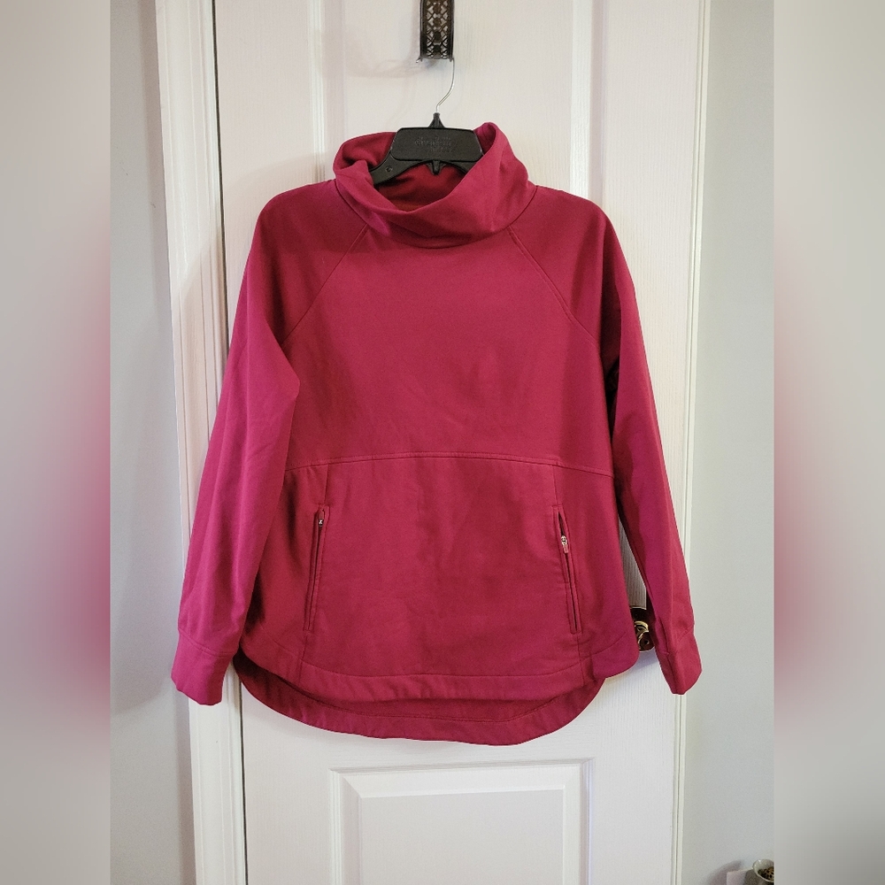 Lou & Grey Sporty Brushed Back Cowl Neck Tunic Sweatshirt Red Size Medium